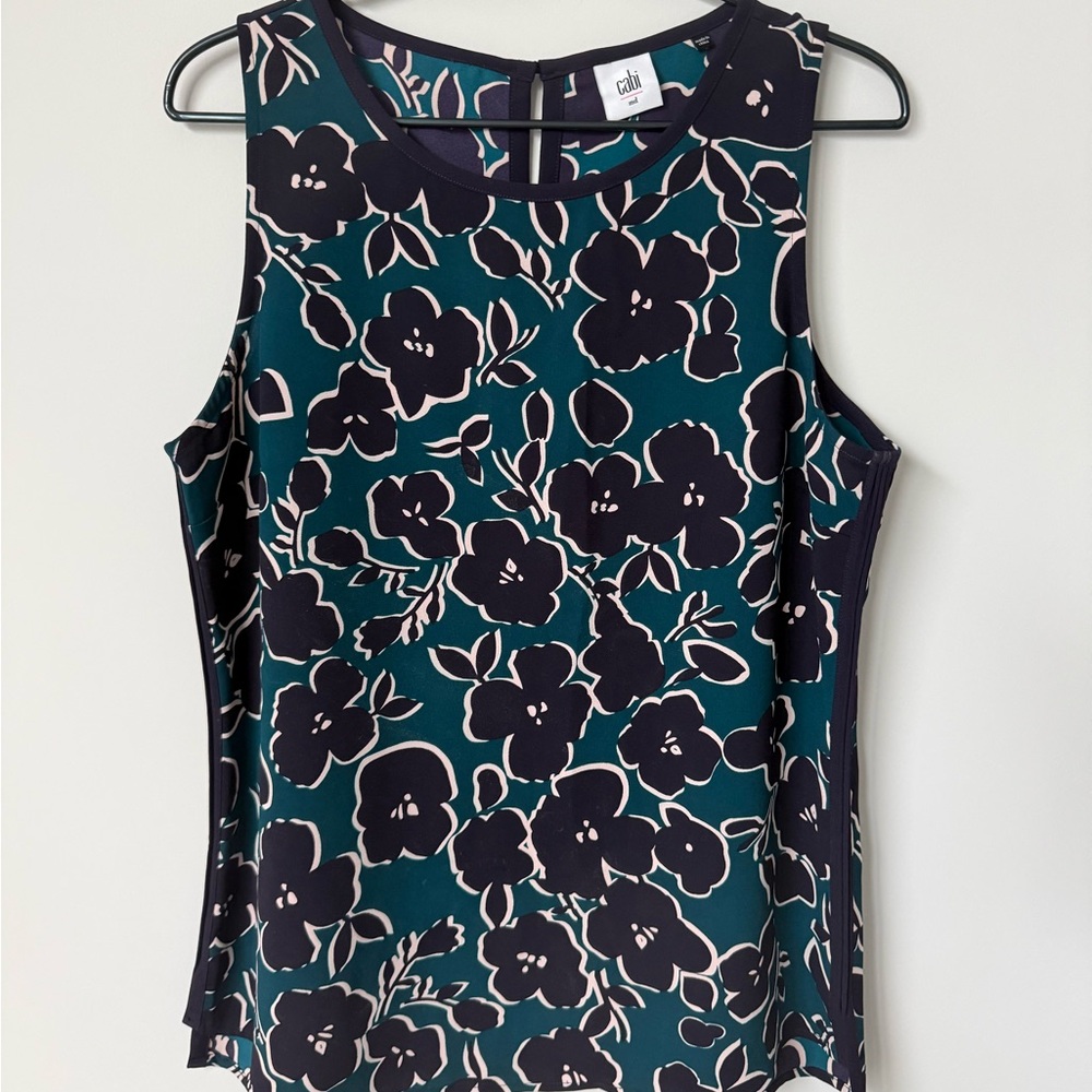 CAbi Warhol Teal and Purple Floral Blouse